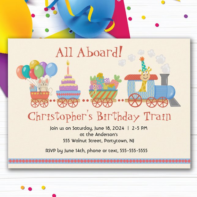 Invitation de train Anniversaire de enfant coloré (Créateur téléchargé)