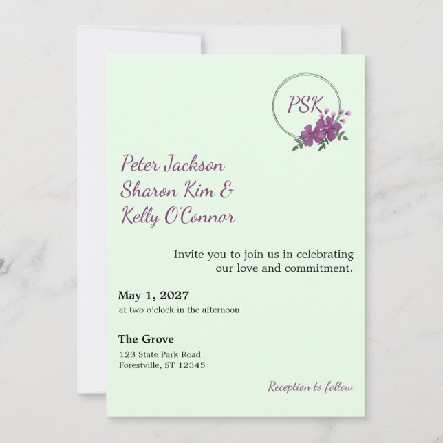 Invitation de trio de couronne florale (Devant)