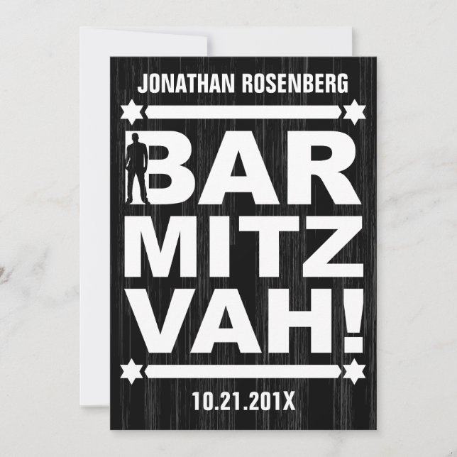 Invitation de type Bold Bar Mitzvah en noir (Devant)