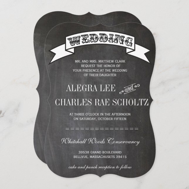 Invitation de typographie Vintage RUSTIC Chalkboar (Devant / Derrière)
