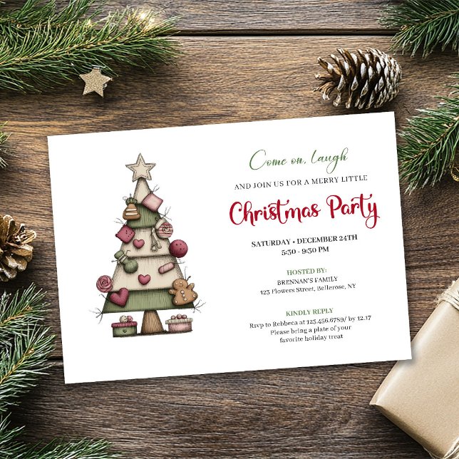 Invitation de vacances à l'aquarelle d'arbre de No (Funny Christmas tree watercolor holiday invitation)