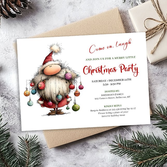Invitation de vacances à l'aquarelle moderne de Pè (Cute Quirky Santa Modern Watercolor Holiday Invite)