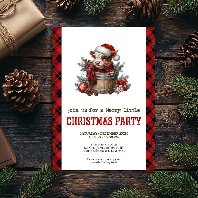 Invitation de vacances à l'aquarelle modifiable de (Editable watercolor highland cow holiday invite)