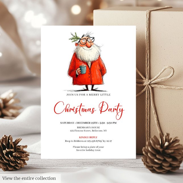 Invitation de vacances amusante avec Père Noël à l (Whimsical Watercolor Santa Funny Holiday Invite)