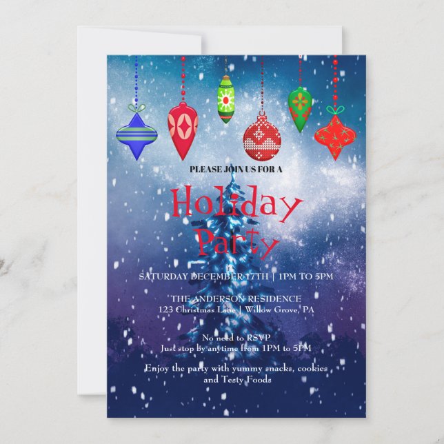Invitation de vacances avec décorations de Noël (Devant)