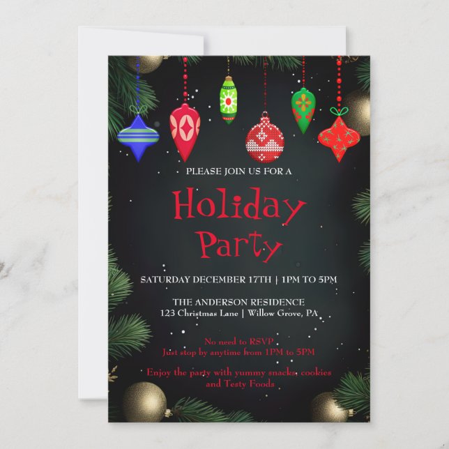 Invitation de vacances avec décorations de Noël (Devant)