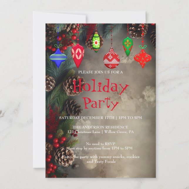 Invitation de vacances avec décorations de Noël (Devant)