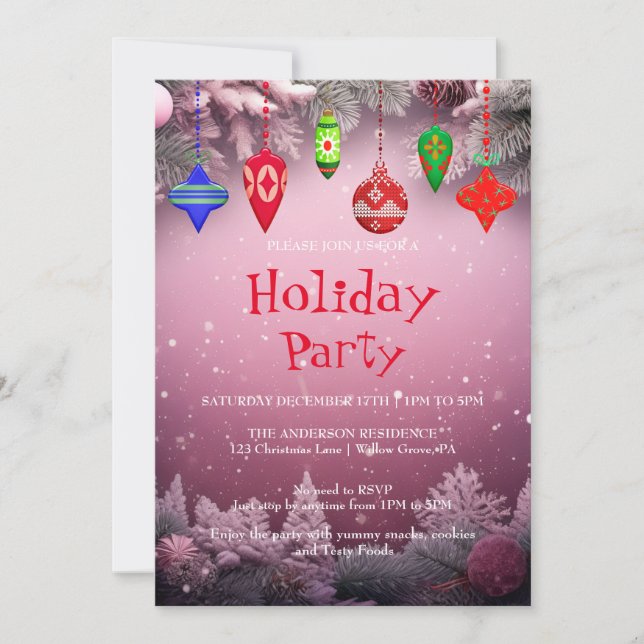 Invitation de vacances avec décorations de Noël (Devant)