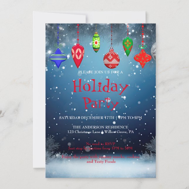 Invitation de vacances avec décorations de Noël (Devant)