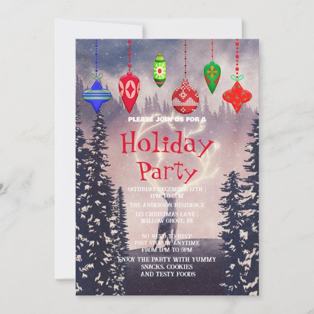 Invitation de vacances avec décorations de Noël (Devant)