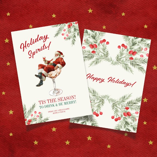 Invitation de vacances avec le Père Noël assis ave (Santa Sitting Martini Glass Holiday Invitation)