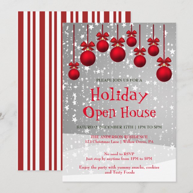 Invitation de vacances avec ornements de Noël (Devant / Derrière)