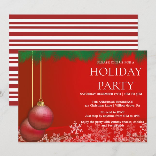 Invitation de vacances avec ornements de Noël (Devant / Derrière)