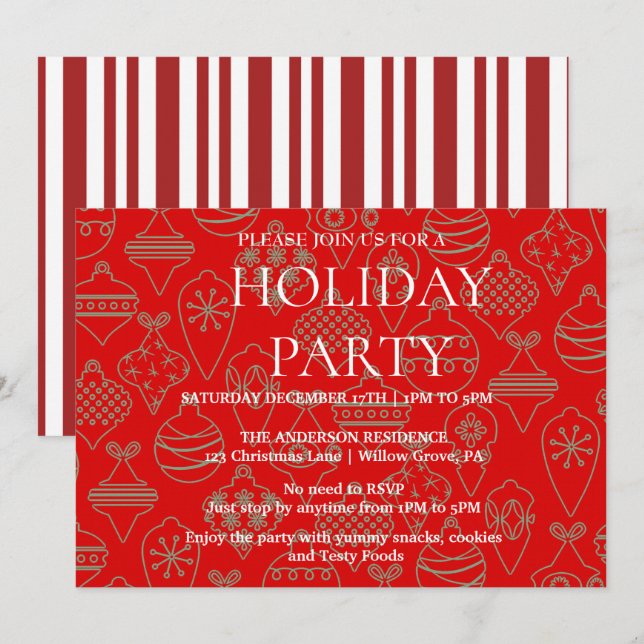 Invitation de vacances avec ornements de Noël (Devant / Derrière)