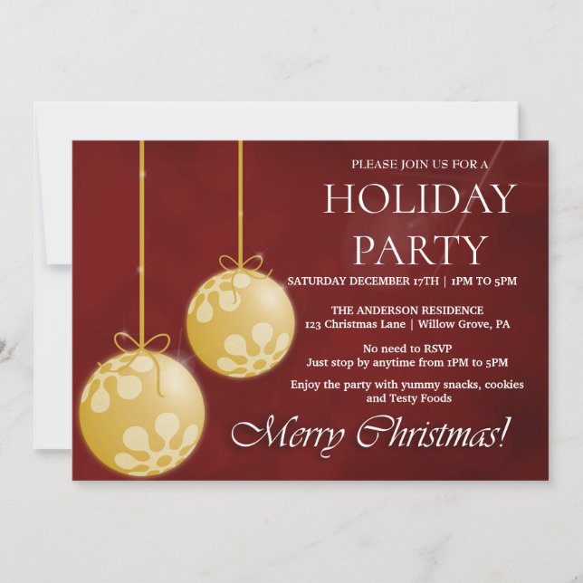 Invitation de vacances avec ornements de Noël (Devant)