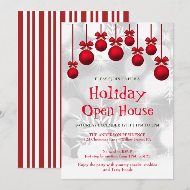 Invitation de vacances avec ornements de Noël (Devant / Derrière)