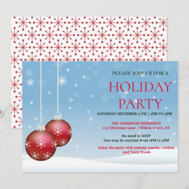 Invitation de vacances avec ornements de Noël (Devant / Derrière)
