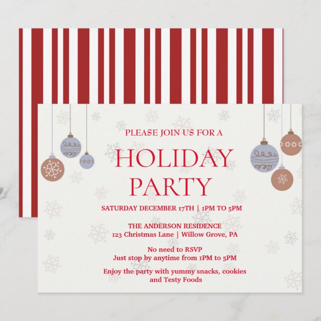 Invitation de vacances avec ornements de Noël (Devant / Derrière)