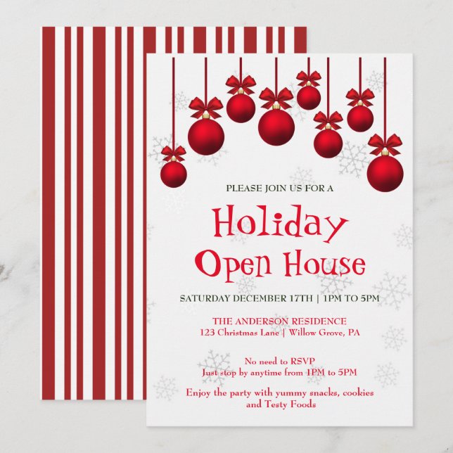 Invitation de vacances avec ornements de Noël (Devant / Derrière)