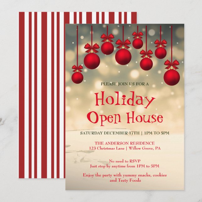 Invitation de vacances avec ornements de Noël (Devant / Derrière)