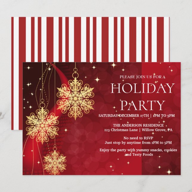 Invitation de vacances avec ornements de Noël (Devant / Derrière)