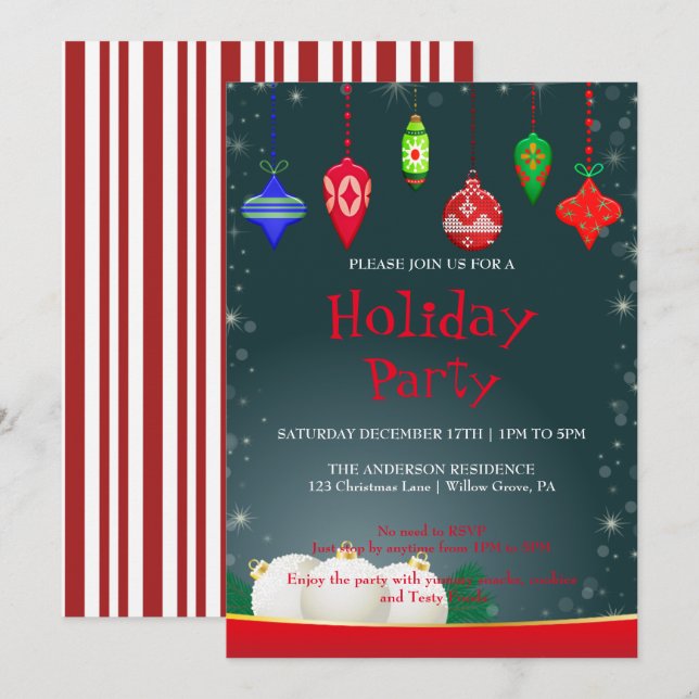 Invitation de vacances avec ornements de Noël (Devant / Derrière)