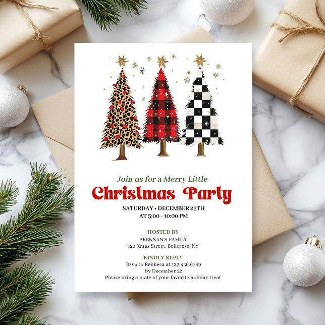 Invitation de vacances chic arbre de Noël imprimé  (Chic leopard print Christmas tree holiday invite)