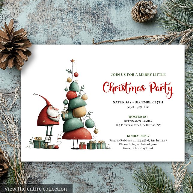 Invitation de vacances classique drôle de Père Noë (Classic Funny Santa Red Green Holiday Invitation)