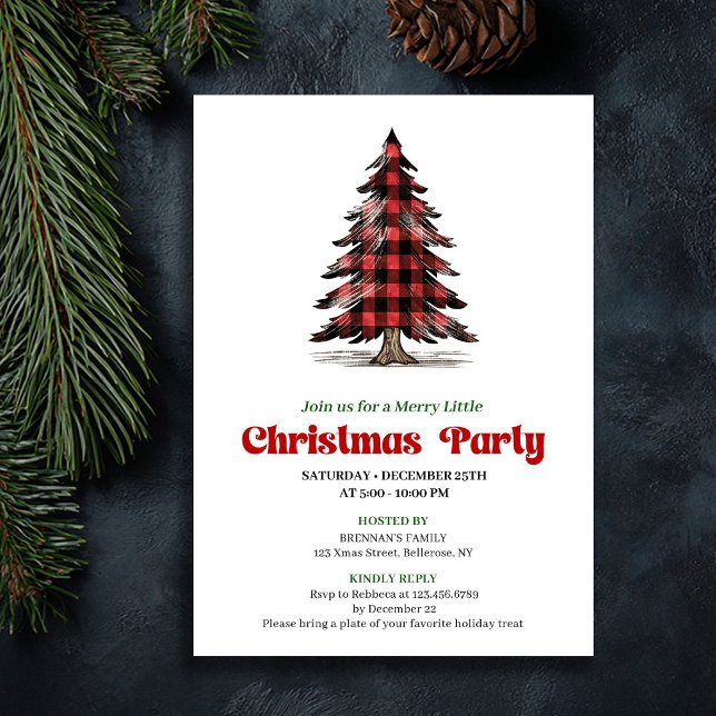 Invitation de vacances classique pour un arbre de  (Classic Buffalo Christmas Tree Holiday Invitation)