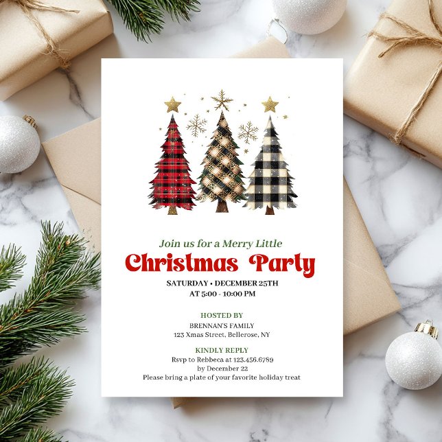 Invitation de vacances d'arbre de Noël à carreaux  (Rustic buffalo plaid Christmas tree holiday invite)