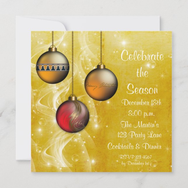 Invitation de vacances de lueur d'ornements d'or (Devant)