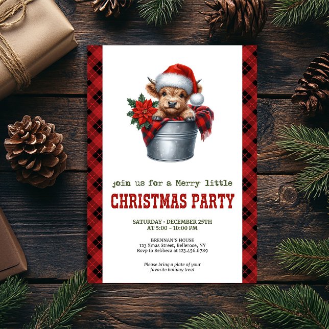 Invitation de vacances de Noël de vache highland d (Farmhouse highland cow Christmas holiday invite)