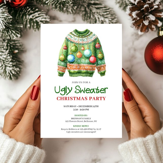Invitation de vacances de pull moche drôle et ludi (Playful Funny Ugly Sweater Holiday Invite)