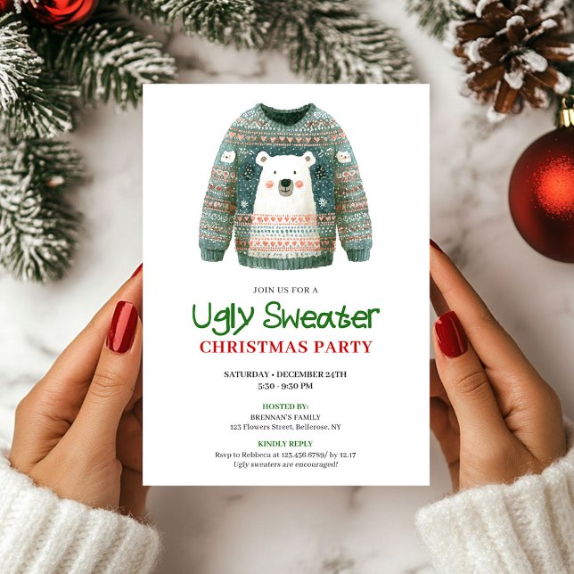 Invitation de vacances drôle et fantaisiste pour u (Fun Whimsical Ugly Sweater Holiday Invitation)