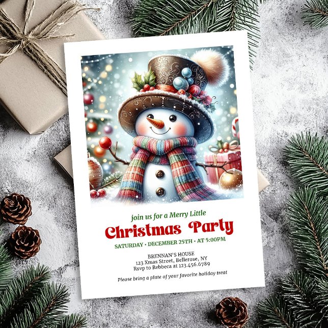 Invitation de vacances élégante, mignonne et drôle (Elegant funny snowman holiday invite festive digital

)