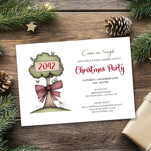 Invitation de vacances festive et originale avec u (Quirky festive tree watercolor holiday invitation)