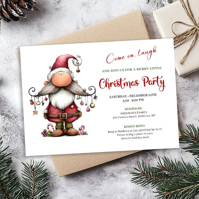 Invitation de vacances minimaliste et drôle du Pèr (Charming Funny Santa Minimalist Holiday Invitation)