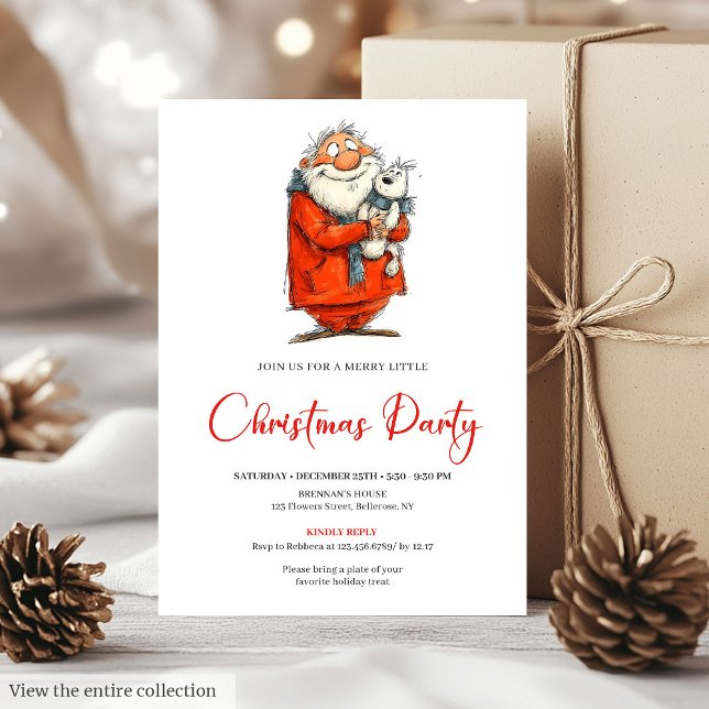 Invitation de vacances moderne drôle de Père Noël  (Modern Funny Santa Red Green Holiday Invitation)