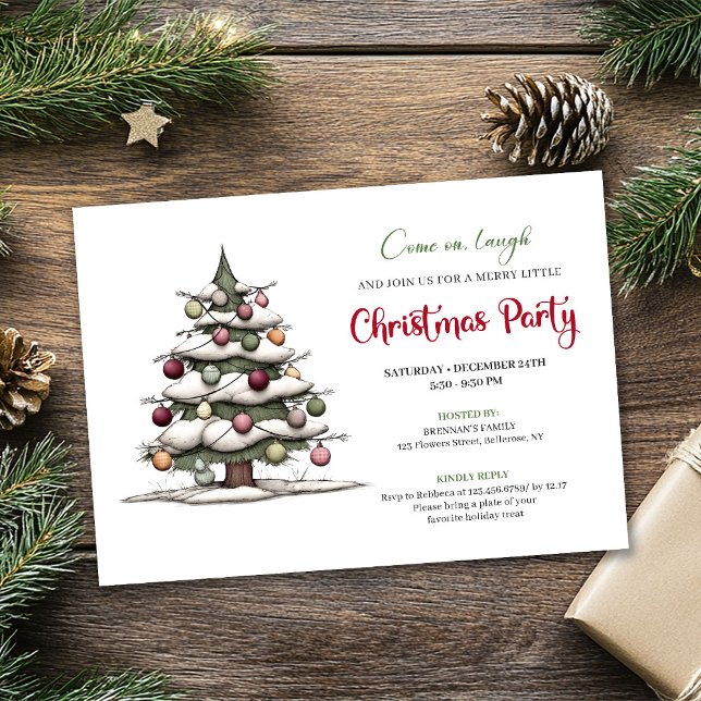 Invitation de vacances moderne et arbre peint à la (Quirky hand painted tree modern holiday invitation)