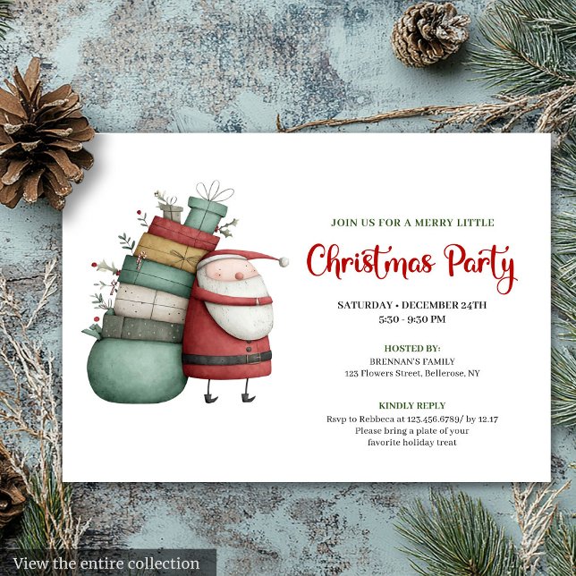Invitation de vacances moderne et fantaisiste de P (Modern Quirky Santa Hand Drawn Holiday Invitation)