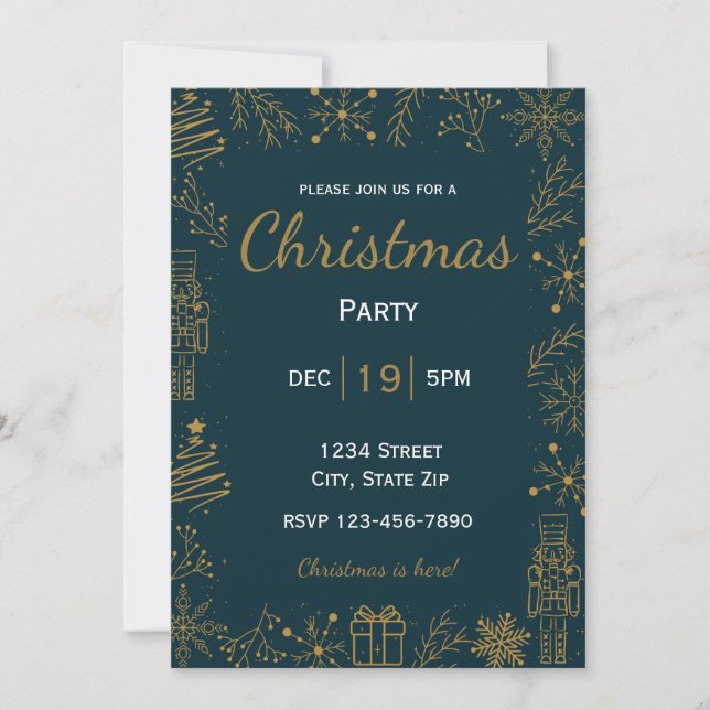 Invitation de vacances Navy & Or | Moderne et Glam (Devant)