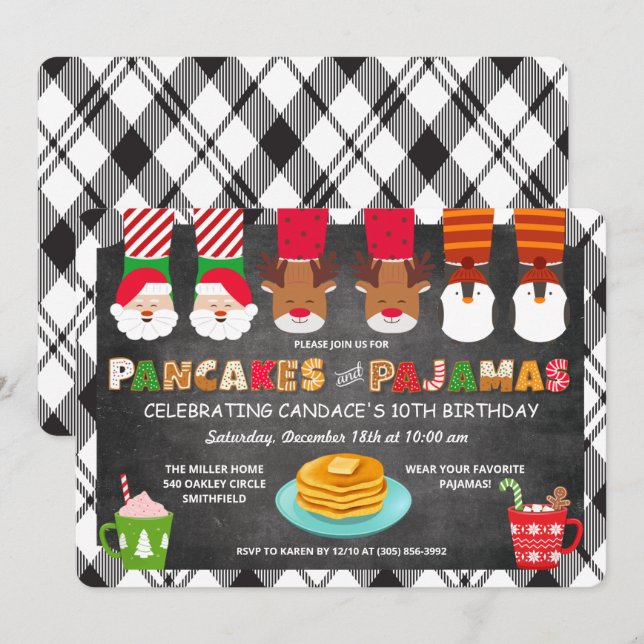Invitation de vacances Pancakes et Pyjamas (Devant / Derrière)