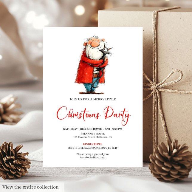 Invitation de vacances personnalisée à l'aquarelle (Funny Santa Watercolor Custom Holiday Invitation)