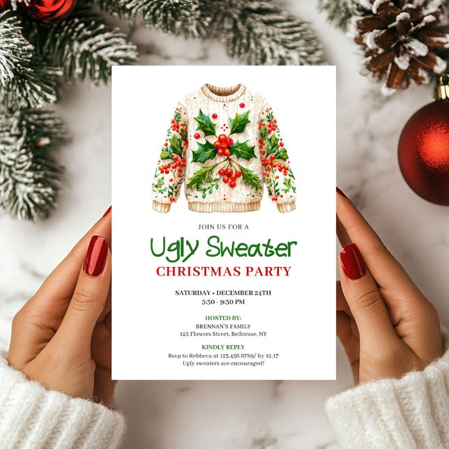 Invitation de vacances pour un pull moche drôle cl (Classic Funny Ugly Sweater Holiday Invite)