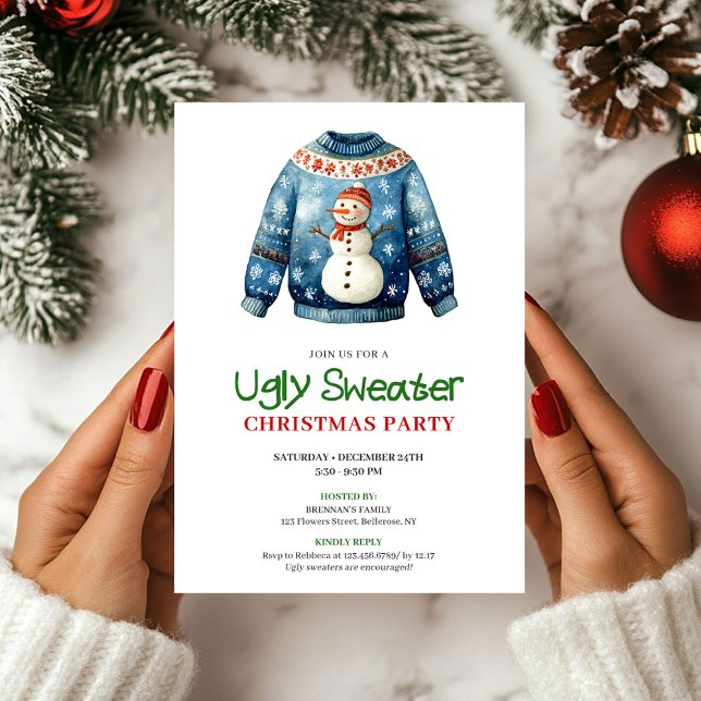 Invitation de vacances pour un pull moche drôle et (Trendy Funny Ugly Sweater Holiday Invitation)