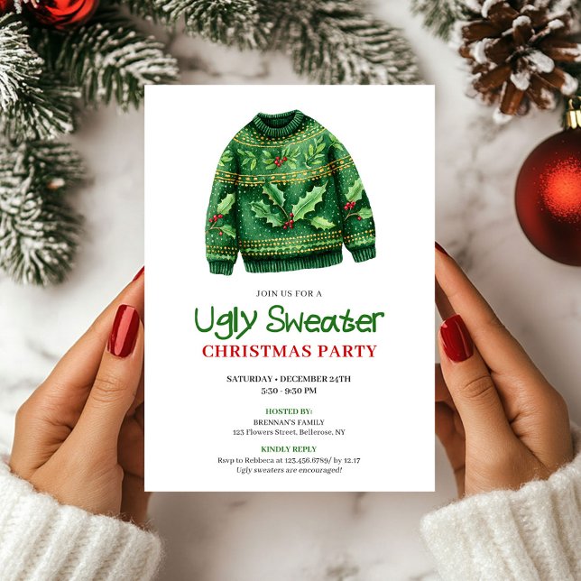 Invitation de vacances pour un pull moche drôle et (Whimsical Funny Ugly Sweater Holiday Invite)