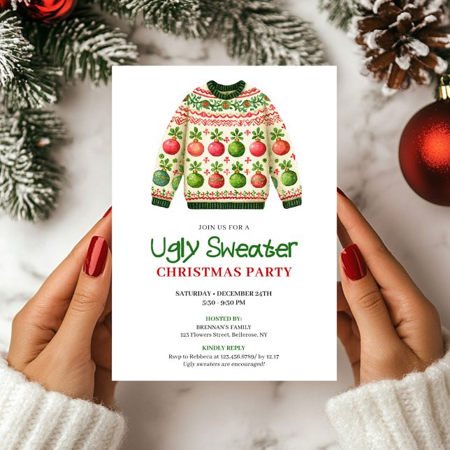 Invitation de vacances pour un pull moche drôle et (Stylish Funny Ugly Sweater Holiday Invitation)