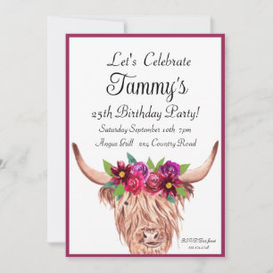 Invitation de vache, Longhorn Vache Floral Anniver