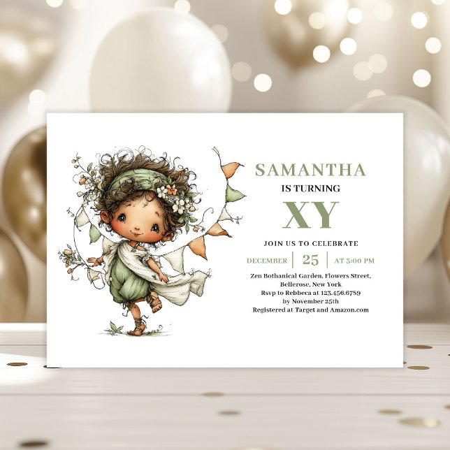 Invitation de verdure pour les 6 ans de la fille f (Whimsical Fairy Girl 6th Birthday Greenery Invitation)