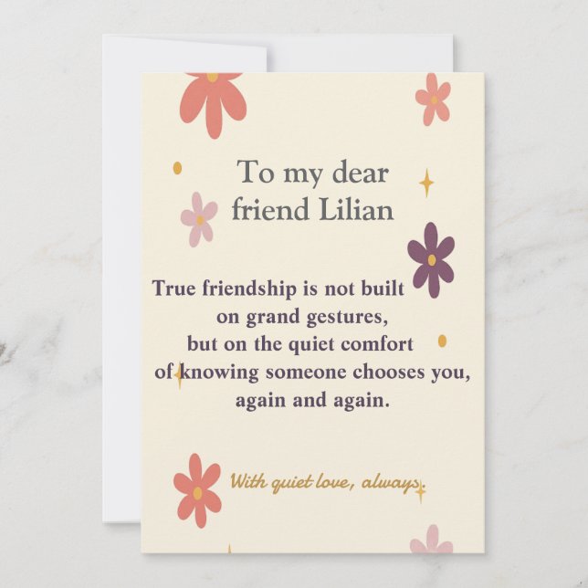 Invitation de véritable amitié – Carte florale mig (Devant)